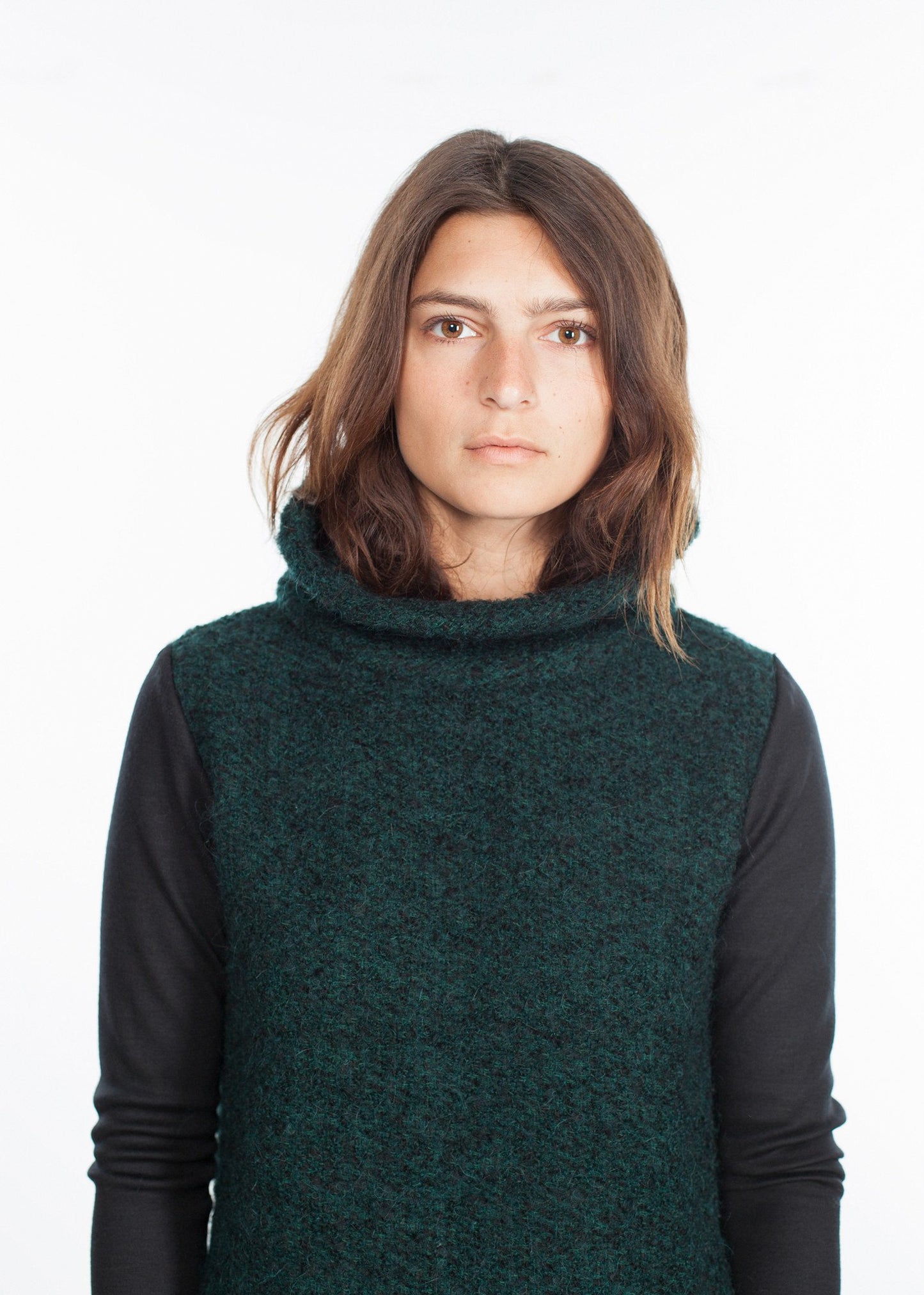 Boucle Turtle Neck in Green/Black - Dup
