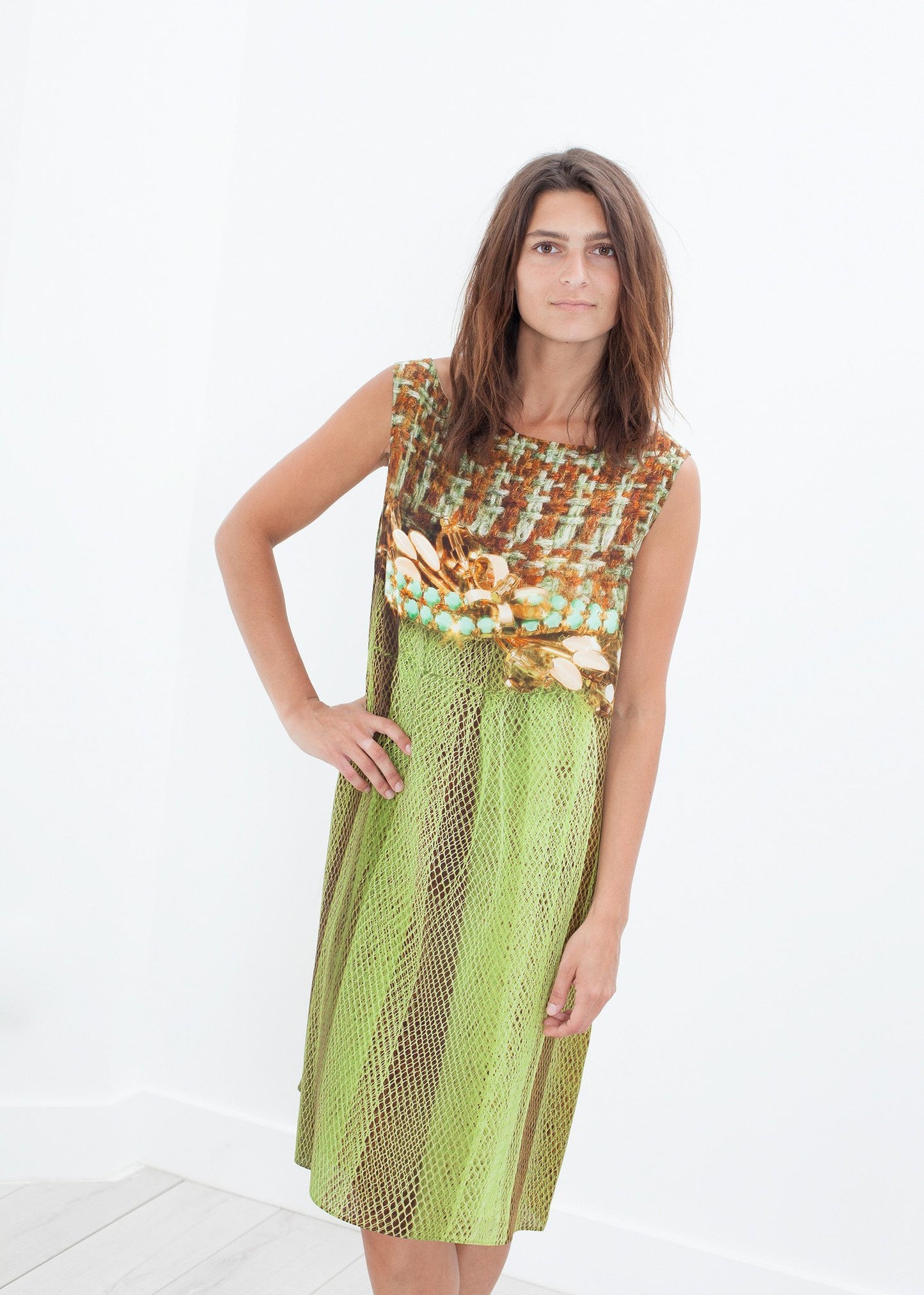 Silk Shift in Tweed and Net Bis2