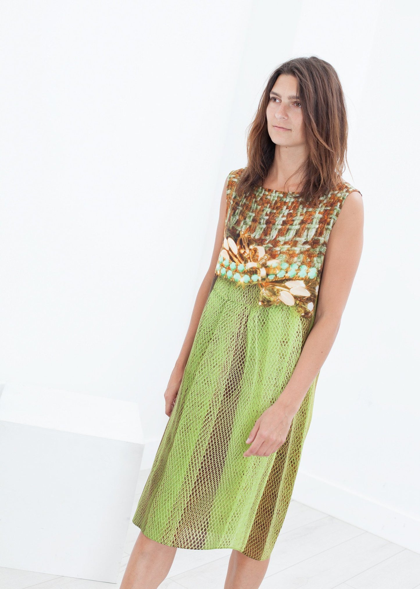 Silk Shift in Tweed and Net Bis2